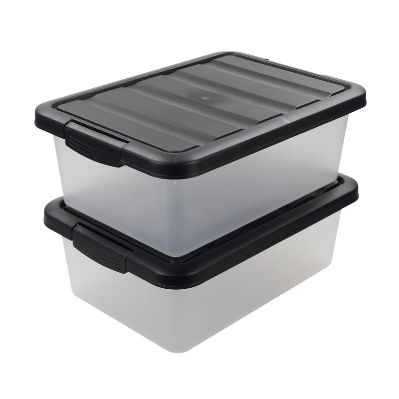 Teyyvn 14 L Clear Storage Box, 2-Pack Plastic Storage Bin with Black Lid - Image 1